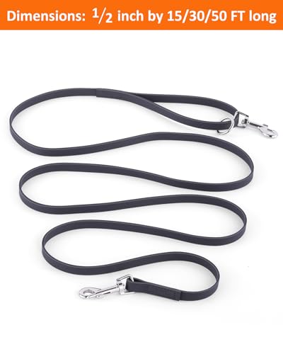 Waterproof Long Leash for Dogs Training 16FT/30FT/50FT, Long Dog Leash Heavy Duty,Dog Lead for Large Medium Small Dogs Outside Walking, Playing, Camping, or Yard(Black 30FT)