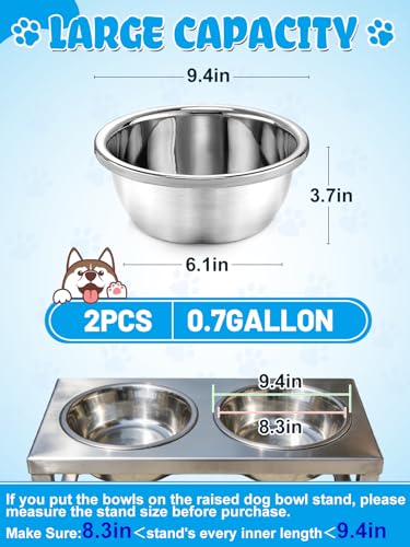 2 Pcs 0.7 Gallon Dog Bowls for Small Medium Dogs - Food Grade Stainless Steel Metal Water Bowl, Easy to Clean Food Bowls for Indoor Outdoor - size: 0.7 Gallon