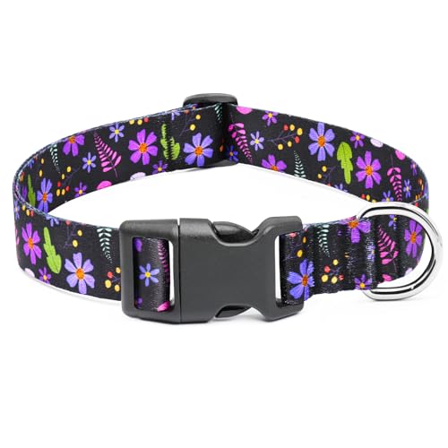DQGHQME Small Dog Collar with Daisy Charm, Floral Girl Boy Soft Cute Dog Collar Flower Pet Collar for Male Females Puppy - color: Floral-Purple, size: Small
