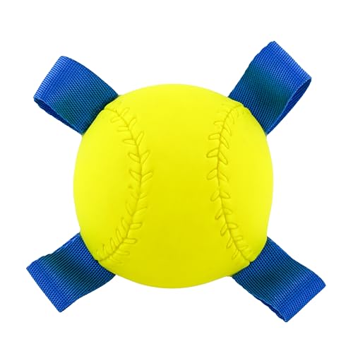 Hartz Dura Play Sports Baseball Dog Toy, Bacon Scented Squeaky Latex Yellow & Blue Toy, 1 Count - size: 1 Count, style: Baseball