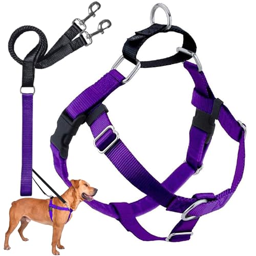 2 Hounds Design Freedom No Pull Dog Harness, Adjustable Harness and Leash Set, Easy Walking & Comfortable Control, Fits Small, Medium & Large Dogs, Solid Colors, Made in USA, 5/8" XS, Purple - color: Purple, size: XS (Chest 15"- 20")