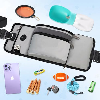Dog Training Treat Pouch Zipper Waist Belt Bag, Plus Size Dog Treat Bag with Water Bottle Holder Silicone Insert and Clip for Leash Waste Bags Puppy Hiking Dogs Walking Fanny Pack Kit, Grey - color: grey