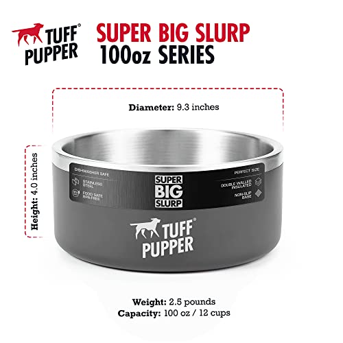 Tuff Pupper 100 oz Heavy Duty Insulated Stainless Steel Dog Bowl for Large Dogs, Non-Slip Base, Dishwasher Safe - color: Cool Grey, size: 100oz