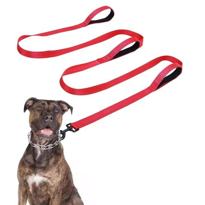 Jiozermi 10ft Dog Leash with 3 Handles, Heavy Duty Dog Lead with Padded Traffic Handle, Reflective Stitching Large Leash for Running Walking Training(Red) - color: Red
