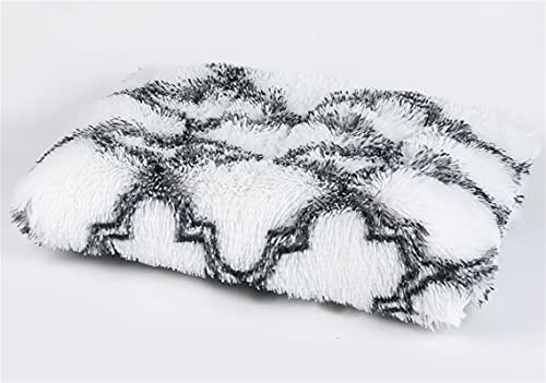 Long Plush Calming Pet Bed Cuddler Pet Bed for Dogs and Cats Fluffy Faux Fur Dog Bed with Anti Slip Bottom Machine Washable Pet Sleep Bed Crate Mat Geometric White M - color: Geometric White, size: M(25"x19"x4")