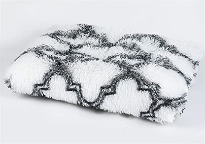 Long Plush Calming Pet Bed Cuddler Pet Bed for Dogs and Cats Fluffy Faux Fur Dog Bed with Anti Slip Bottom Machine Washable Pet Sleep Bed Crate Mat Geometric White M - color: Geometric White, size: M(25"x19"x4")