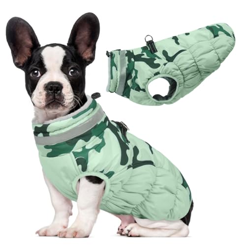 Lelepet Warm Dog Winter Coat Dog Coats for Small Dogs Waterproof Dogs Jacket with Harness Built in Reflective Cold Weather Coats Windproof Zip-Up Winter Fleece Vest Snowsuit Chihuahua XS - color: Mint Camo, size: X-Small