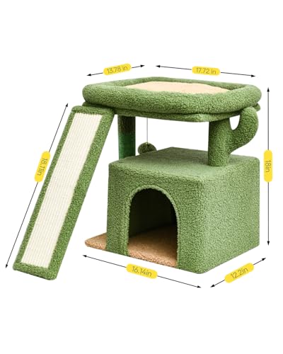 Small Cactus Cat Tree for Indoor Cats, Green Cat Tower with Scratching Post & Board, Unique Cactus Cat House with Perch for Kittens, Stable Condo and Stand (Green) - color: Green