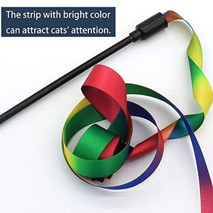 LASOCUHOO Interactive Cat Wand Toys Interactive Cat Teaser Wand String Ribbon Rainbow Charmer for Cats and Kittens - 2 Packs - color: Rainbow