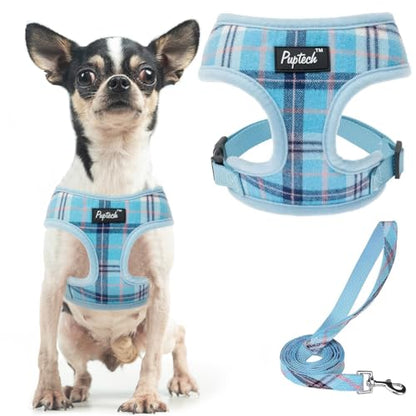 PUPTECK Soft Mesh Dog Harness and Leash Set Pet Puppy Cat Comfort Padded Vest No Pull Harnesses, Light Blue, XS - color: Blue, size: XS (NECK: 10", CHEST: 10"-14")