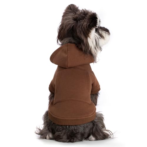 Dog Hoodie & Cat Sweater, Warm Fleece Hooded Soft Winter Sweatshirt for All Breeds, Cozy Pet Clothes, Brown, S - color: Brown, size: S-(2~7lb) | Chest(~13")