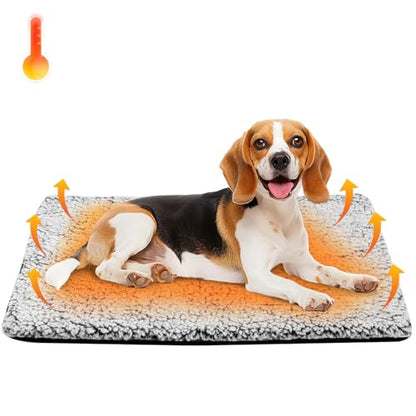 Self Warming Pet Pad, Super Soft Thermal Dog Crate Bed Pad for Crate, Sofa, Floor Washable Anti-Slip Self Warming Kennel Mat for Indoor Outdoor Dogs and Cats (LightGray, M)
