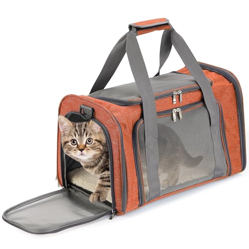 Mr. Pen- Pet Carrier, 17.5" x 11.2" x 11.5", Medium Size, Orange, Portable Travel Carrier for Small Pets, Cats & Small Dogs, Breathable Mesh, Safety Inner Leash, Side Pocket & Padded Shoulder Strap - color: Orange