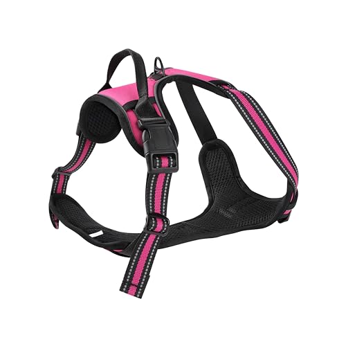 Hot Pink No-Pull Dog Harness with 2 Leash Clips，Soft Padded Vest for Medium Dog, Adjustable Reflective Dog Vest Easy to Put on and Take Off, (Neck: 14"~20", Chest: 21"~27", Hot Pink M) - color: Hot Pink, size: Medium