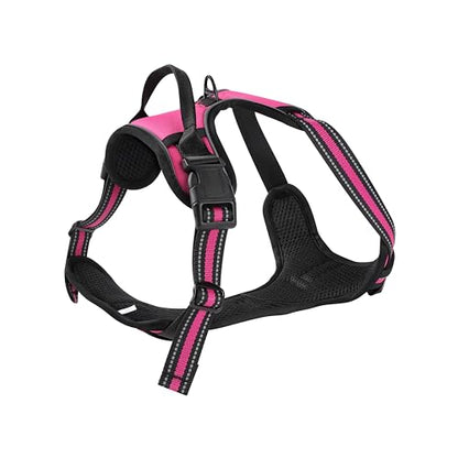 Hot Pink No-Pull Dog Harness with 2 Leash Clips，Soft Padded Vest for Medium Dog, Adjustable Reflective Dog Vest Easy to Put on and Take Off, (Neck: 14"~20", Chest: 21"~27", Hot Pink M) - color: Hot Pink, size: Medium
