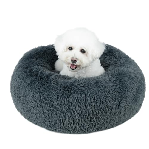 Best Pet Supplies Round Calming Dog Bed for Small, Medium & Large Dogs, Plush Donut Cuddler Pet Bed w/Raised Rim for Head, Neck Support, Anti-Slip Bottom Washable Bed - Gray, 20 x 20 x 6 - color: Gray, size: 20" x 20" x 6"
