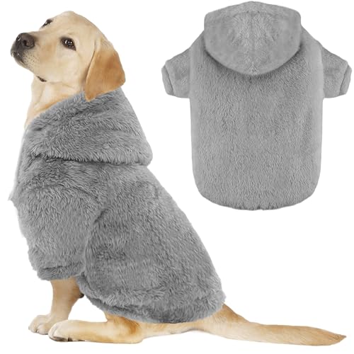 Fuzzy Dog Hoodie Sweater for Large Dogs Warm Winter Dog Clothes with Double-Sided Plush Fleece Soft Stretchy Pet Coats Hooded Sweatshirt for Medium Large Dogs - color: Grey, size: L (Back: 20.47",Chest: 28.35",25-35lbs)