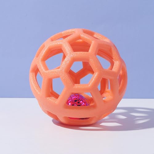 Dog Chew Toys with Bell Sound, 3 Rubber Bouncy Ball for Medium/Large Dogs, Interactive Fetch Ball Teeth Cleaning&Training, Hollow Design with Internal Bells (Orange) - color: Orange