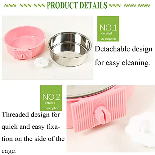 kathson Crate Dog Bowl, Removable Stainless Steel Hanging Pet Cage Bowl Food & Water Feeder Coop Cup for Cat, Puppy, Birds, Rats, Guinea Pigs (2 PCS, Size: M, Green and Pink) - color: Size: M (Green, Pink), size: 2 PCS