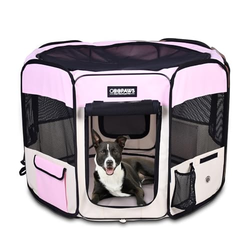 JESPET Pet Dog Playpens 36", 45" & 61" Portable Soft Dog Exercise Pen Kennel with Carry Bag for Puppy Cats Kittens Rabbits, Indoor/Outdoor Use - color: Pink, style: 45x45x24 Inch (Pack of 1)