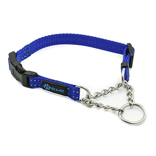 Max and Neo Stainless Steel Chain Martingale Collar - We Donate to a Dog Rescue for Every Collar Sold (X-Small, Blue) - color: BLUE, size: X-Small