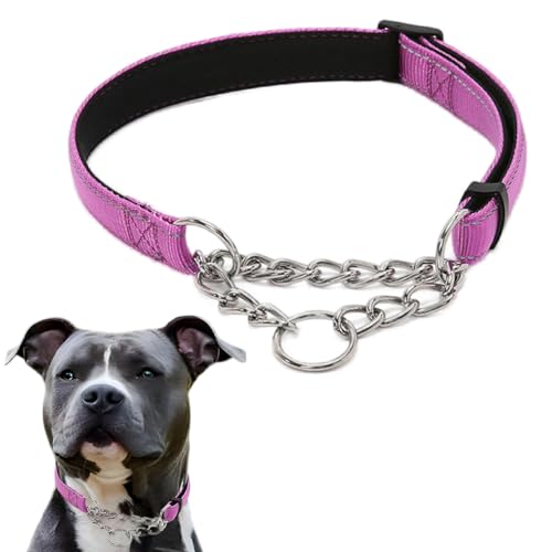 Martingale Collar for Dogs, Reflective Nylon Soft Padded No Pull Training Collars Adjustable Stainless Steel Chain Collar for Small Medium Large Dogs Purple Medium - color: Purple, size: Medium (Neck for 14-18")