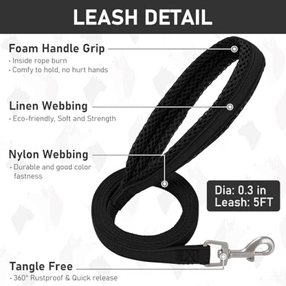 Small Dog Harness Collar and Leash Set, Step in No Chock No Pull Linen Fabric Soft Mesh Dog Vest Harnesses Reflective for Dogs Puppy Cats Kitten Rabbit (Black, L) - color: Black, size: Large