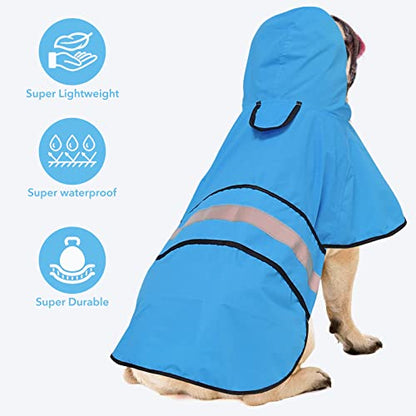 Reflective Dog Rain Coat - Waterproof Adjustable Pet Raincoat Jacket, Lightweight Hooded Dog Rain Coat Poncho for Small to X- Large Dogs and Puppies (Blue, X-Large) - color: Blue, size: X-Large