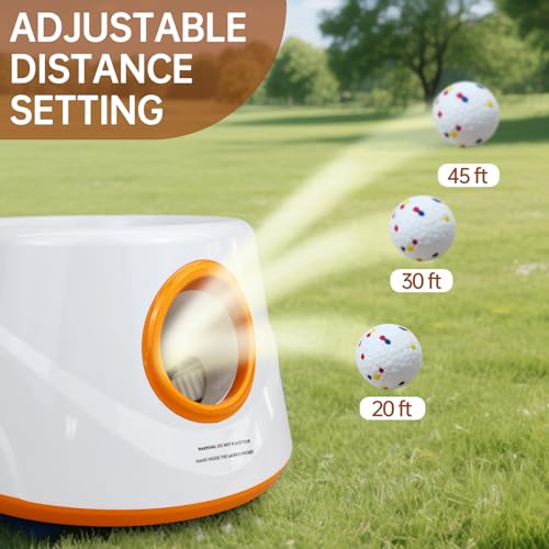 Automatic Ball Launcher for Dogs with 6pcs 2.3 Inch Etpu Tennis Balls,Thrower Distance 20-45ft,interacive Dog Toys for Indoor/Outdoor for Small Or Medium Dogs (White) (Orange)