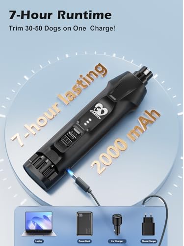 Casfuy 6-Speed Dog Nail Grinder – 50%+ Boost Power Dog Nail Trimmers Quiet with Dust Cap & 2 LED Lights & 2000mAh Battery & 4.8V Motor Electric Pet Toenail File Tool for Large Medium Small Dogs Cats - color: Black