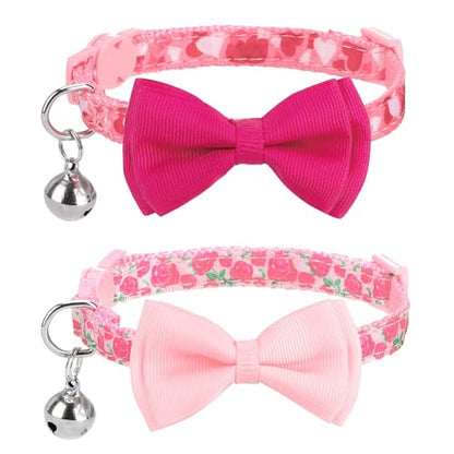 PUPTECK Bowtie Dog Collar with Bell 2 Packs, Adjustable Breakaway Puppy Collar, Sweet Gift for Small Dogs Cats Pets 7.9-11.8 in - color: Pink, size: 7.9-11.8 in