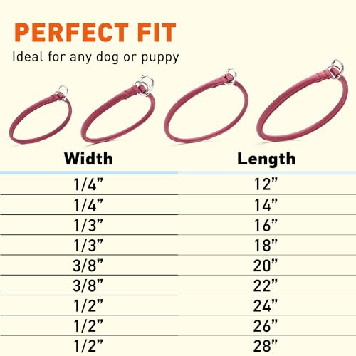 Dogline Soft and Padded Round Leather Choke Collar for Dogs (Pink, W1/4-in x L12-in) - color: Pink, size: W1/4-in x L12-in