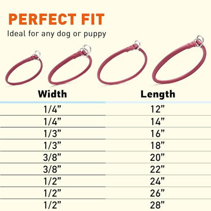 Dogline Soft and Padded Round Leather Choke Collar for Dogs (Pink, W1/4-in x L12-in) - color: Pink, size: W1/4-in x L12-in