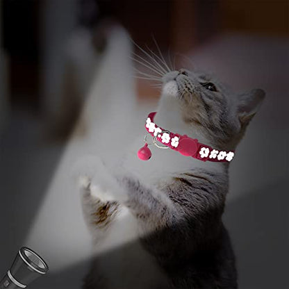 2 Pack Reflective Cat Collar Breakaway with Bell,Personalized Kitten Collars,Adjustable Safety Buckle Collar for Male Cats Girls & Boys (Hot Pink) - color: Hot Pink