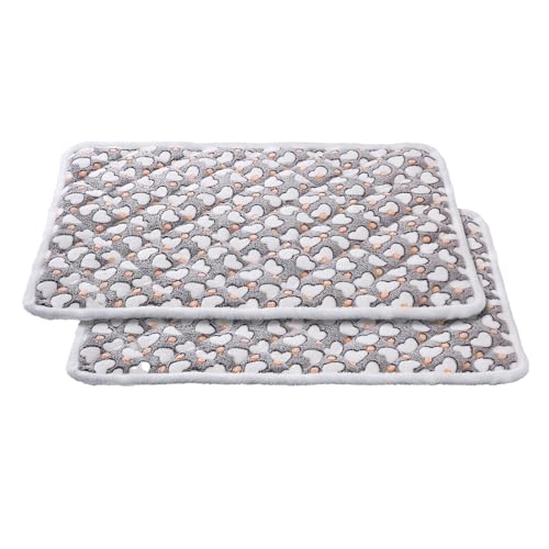 Soft Reversible Dog Crate Pad 2Pcs - 24x16 Inch, Plush Pet Mat, 0.6-inch Thick, Ideal for Small Dogs, Machine Washable - color: 2pcs Grey Heart Shape, size: 24.0"L x 16.0"W x 0.6"Th