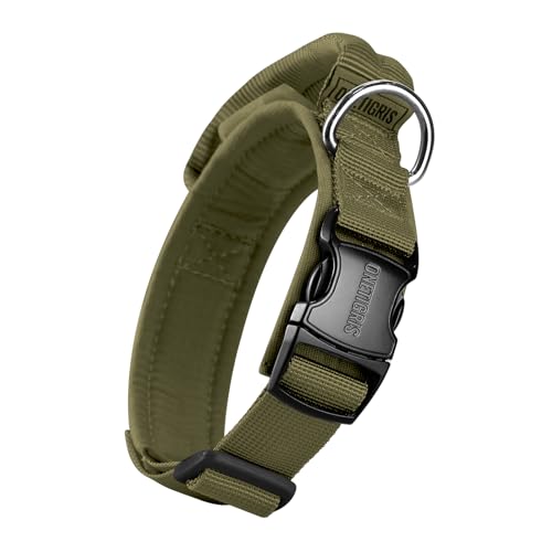 OneTigris Tough Dog Collars, Tactical Dog Collar with Handle, Milltary Adjustable Dog Collar with Heavy Duty Metal Buckle for Training (Green, S) - color: Green, size: S