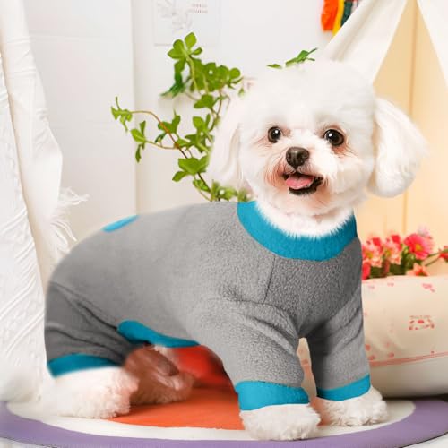 2 Pack Dog Pajamas Small Sized Dog Fleece Pajamas Cute Fleece Sweater Doggy Sweater Love Pattern Onesies for Dogs Pjs Small Clothes - color: Blue, size: Small(suggest Length of Back 10.2'')