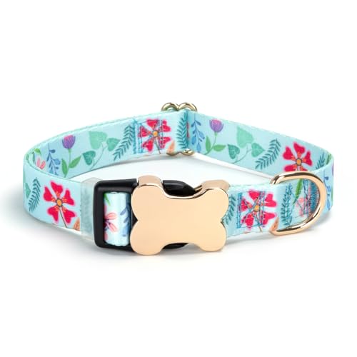 Personalized Custom Customized Silent No Jingle Dog Collar with Engraved ID Dog Name Phone Number/Dog Collars for Puppy X-Small Small Medium Large X-Large Boy Girl Dogs-Blue Flower-XS - color: 12 Blue Flower, size: X-Small (0.6" *7.8"-11.8")