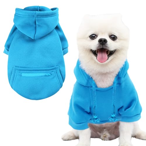 Jecikelon Pet Dog Cold Weather Coat with Pocket Winter Dog Hoodie Warm Puppy Clothes for Small Dogs Chihuahua Clothing (Small, Y02-Blue) - color: Y02-Blue, size: Small
