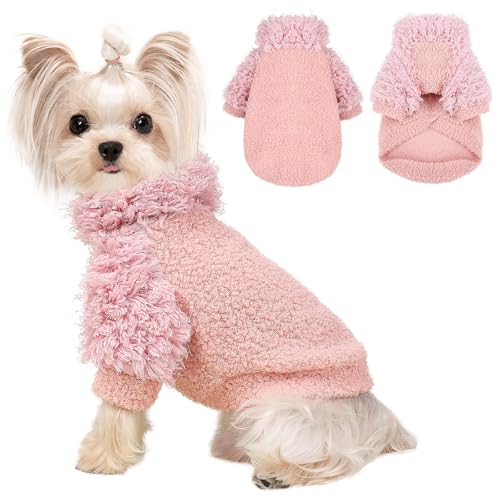 Dog Sweater Turtlenecks Dog Sweaters for Small Dogs Winter Fleece Doggy Clothes Puppy Cold Warm Coat Doggie Jacket for Chihuahua Yorkie Teacup Cat Outfit, Pink, M - color: Pink, size: Medium (Chest 17in )