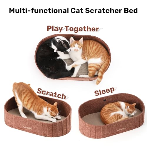 FUKUMARU Cat Scratcher, 24 Inch Sofa Shape Cat Scratching Bed, Reversible Detachable Cats Scratching Board, Round Cats Scratch Pads Refill Indoor, Caramel - color: Caramel