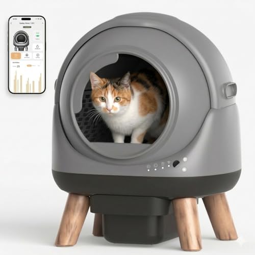 G1 Self Cleaning Litter Box for Multiple Cats, Automatic Cat Litter Box, Includes 2 Roll Trash Bag and Litter Mat, Grey - color: Black-Grey