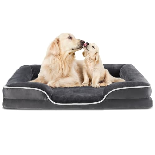DUMOS Orthopedic Dog Beds for XL Large Sized Dogs, 42x32 in Machine Washable Cover Pet Bed, Anti-Slip Waterproof Memory Foam Couch Bed for Indoor Dogs and Cats, Grey - color: Dark Grey, size: X-Large