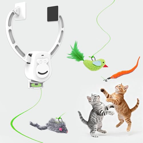 Interactive Cat Toys for Indoor Cats, Smart Interactive Hanging Cat Toy for Door Frame, USB Rechargeable, Automatic Electric Flying Bird Cat Toy Gifts for Bored Indoor Adult & Kitten Cats(White) - color: White