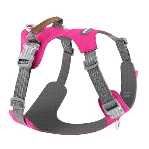No Pull Dog Harness – Adjustable Reflective Nylon Vest for Small Medium Large Dogs, Escape Proof Training Harness with Leather Control Handle, Lightweight Aluminum Hardware (Hot Pink, S) - color: Hot Pink, size: S