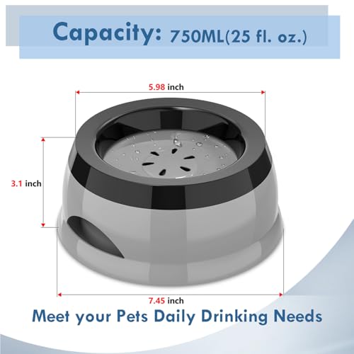 Dog Water Bowl, No Spill Cat Slow Feeder Water Dispenser Portable Vehicle Carried Car Travel Bowls for Small Medium Pets Sloppy Messy Drinkers 25oz, Grey - color: Grey