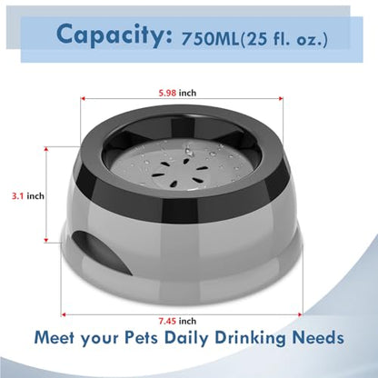 Dog Water Bowl, No Spill Cat Slow Feeder Water Dispenser Portable Vehicle Carried Car Travel Bowls for Small Medium Pets Sloppy Messy Drinkers 25oz, Grey - color: Grey