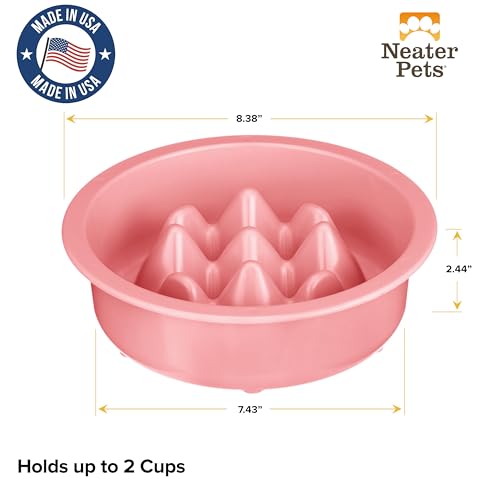 The Niner Slow Feed Bowl - Raised Peaks Slow Down Pets Eating - Fits Elevated Feeders Including Neater Feeder Large Sizes - Gentle on Teeth and Gums - Holds up to 2 Cups (Pink) - color: Pink
