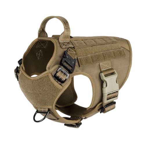 ICEFANG Tactical Dog Harness, Medium Size,2X Metal Buckle,Working Dog MOLLE Vest with Handle,No Pulling Front Leash Clip,Hook and Loop Panel (Brown,M (Pack of 1)) - color: Brown, size: Medium (Pack of 1)
