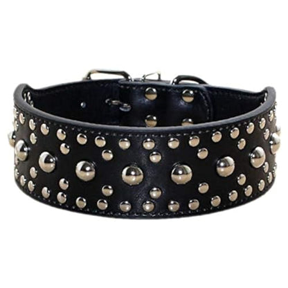 New Unisex Studded Leather Dog Collars Medium Large Dog Necklace for Pitbull Doberman Sizes M L(Black,L) - color: Black, size: L